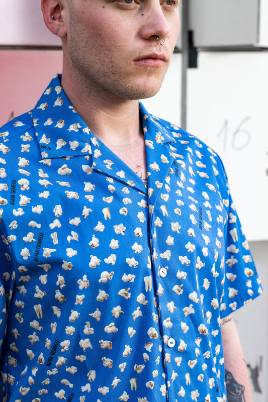 "Pop Corn / Teeth" Blue Shirt