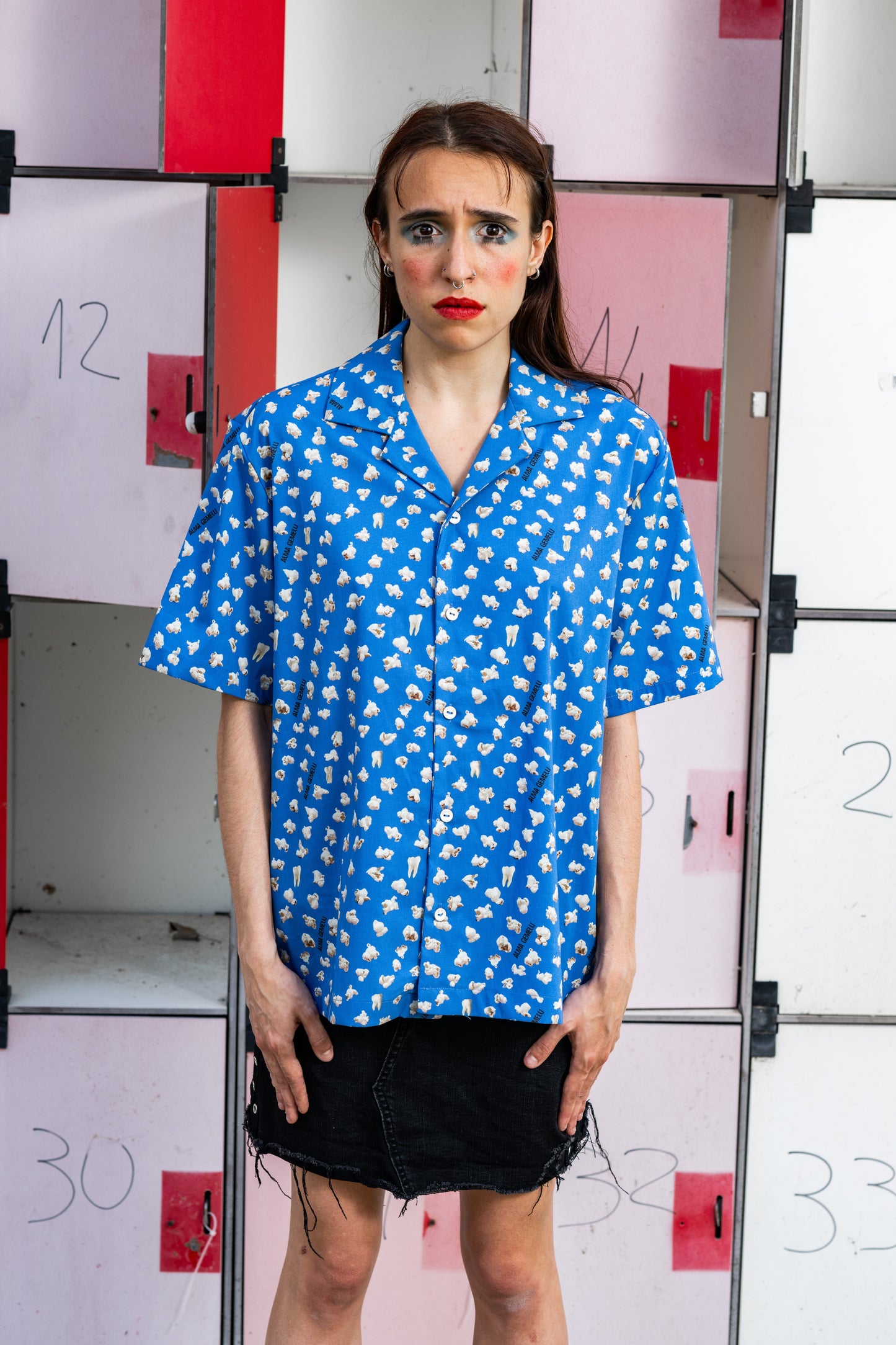 "Pop Corn / Teeth" Blue Shirt