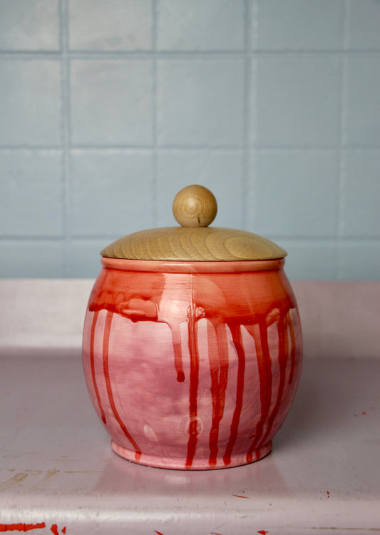 Medium Cookie/Candy Jar - Red-Pink Drip Glaze